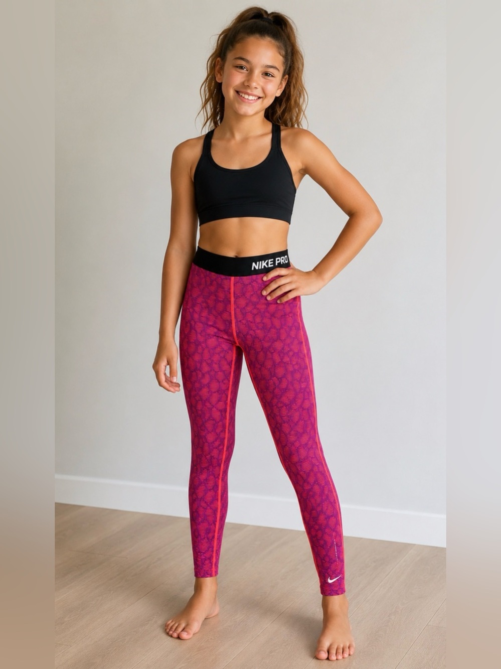 Nike Pink Patterned Pro Leggings Youth